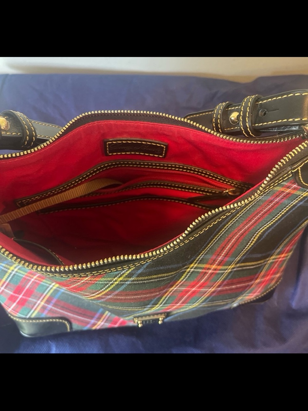 Dooney & Bourke Tartan Plaid Shoulder Bag - Red, Navy & Green - Picture 5 of 9